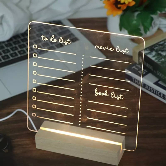 Desk Space Acrylic Message Board Lamp