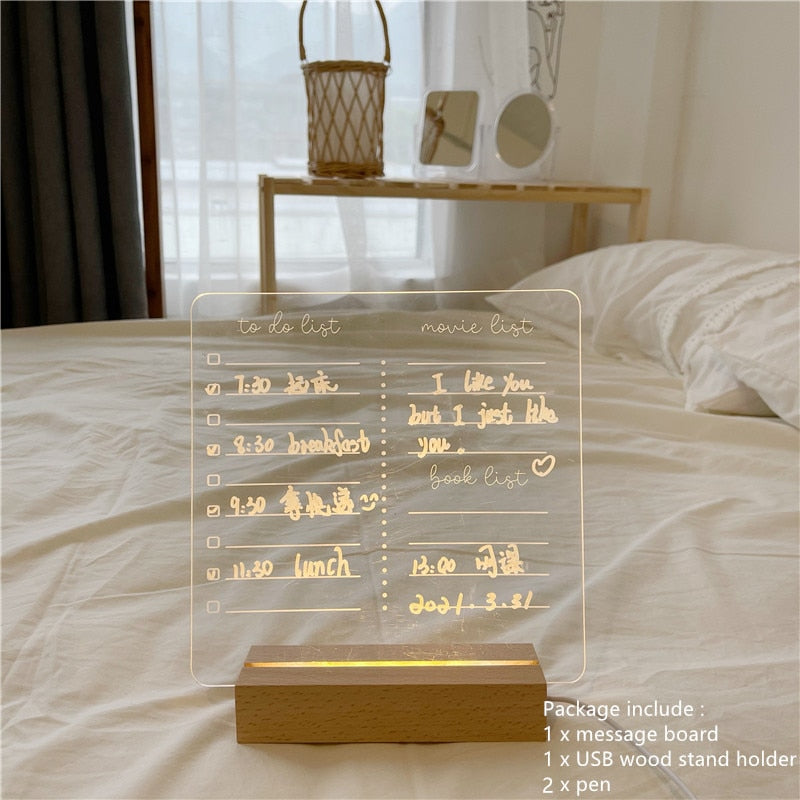 Desk Space Acrylic Message Board Lamp